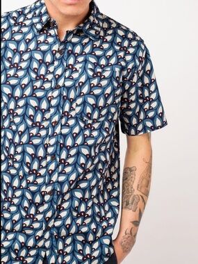 KATIN Feathers Men’s Cotton Printed Short Sleeve Button Down Shirt
